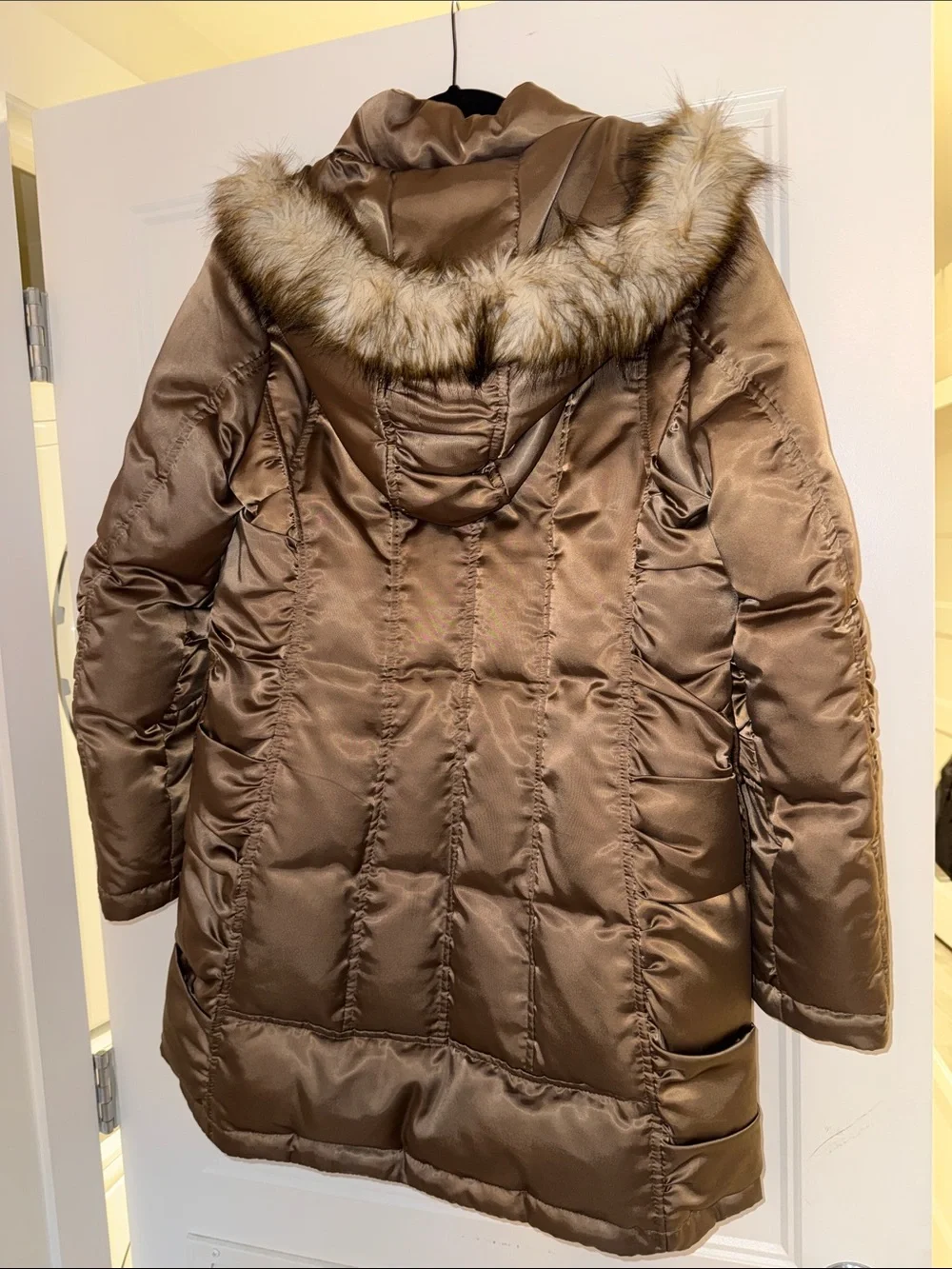 Guess Brown Quilted Puffer Parka with Faux-Fur Trim Hood - Picture 5 of 8